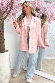 Silver hearts oversized blazer - Roze