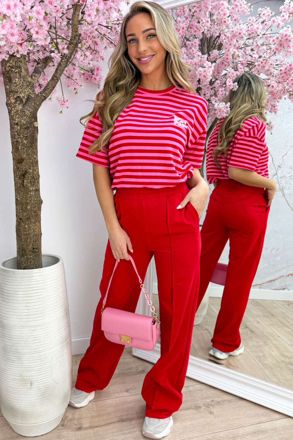 Bonjour stripe T-shirt - Rood
