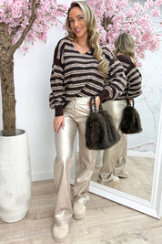 Winter nights stripe trui - Bruin