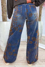 Suede flowers wide leg jeans - Jeans blue