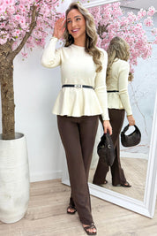 Peplum perfection topje (Incl. riem) - Beige