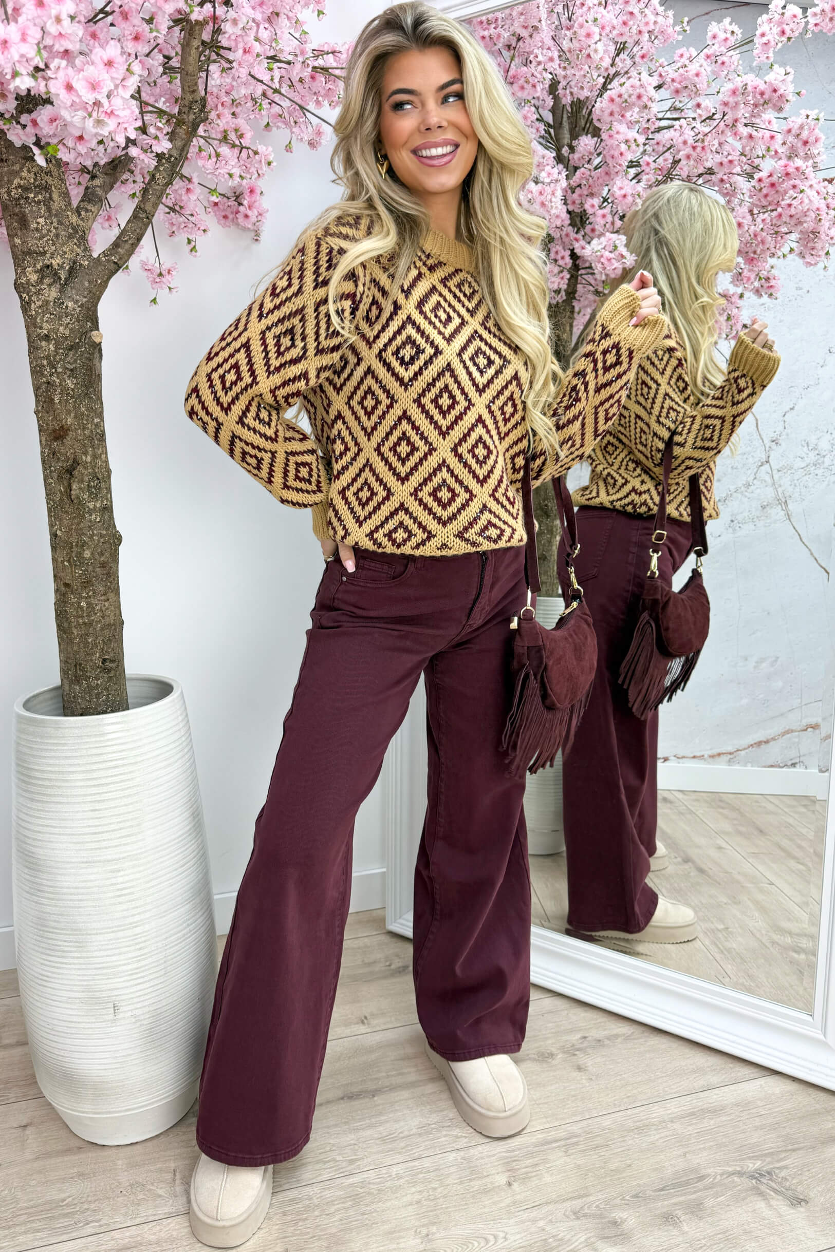 Aztec paillet trui - Oker