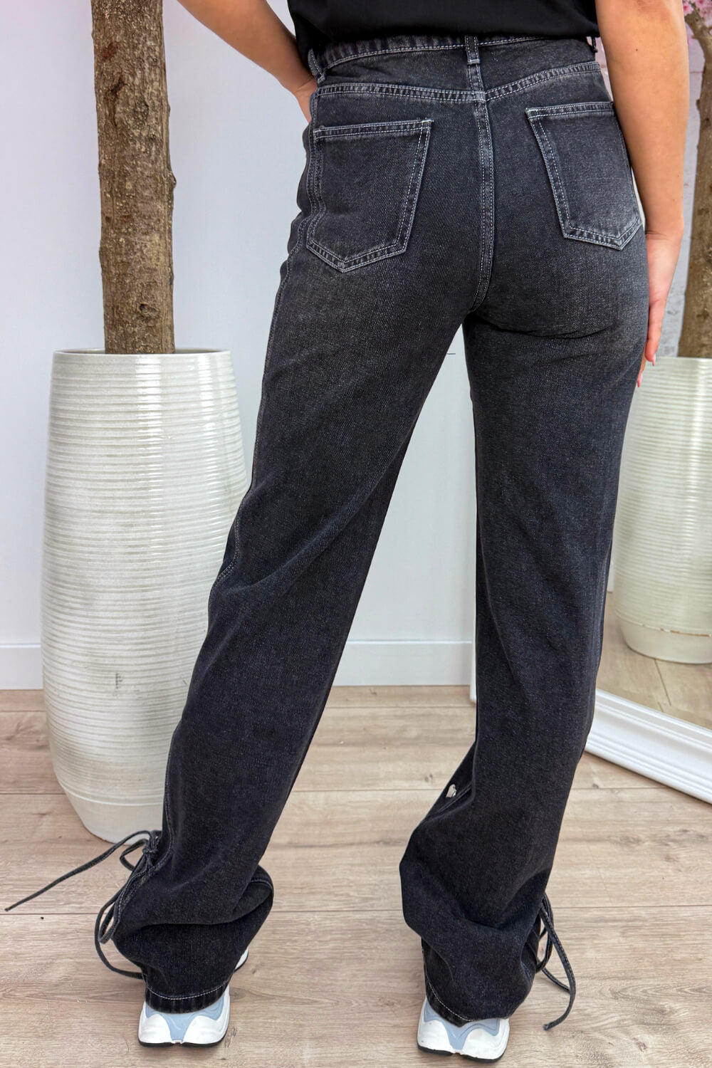 Silver hearts bow jeans - Dk. grijs