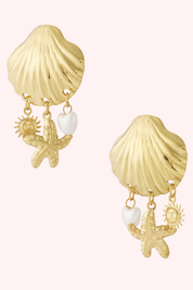 Beachy seashell oorbel - Goud
