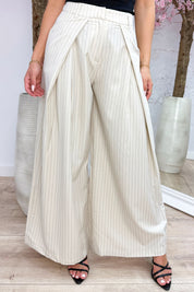 Pleated wide leg stripe pantalon - Beige