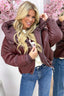 Puffy season leather look winter coat - Bordeaux
