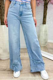 Lace up bow straight leg jeans - Jeans blue