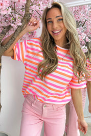 Bright stripes cotton T-shirt - Oranje