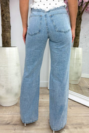 Damaged lace wide leg jeans - Jeans blue