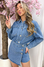 Studded denim blouse - Jeans blue