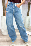 Fold over wide leg jeans (Queen Hearts) - Jeans blue