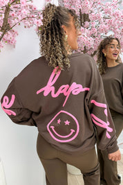 Sé feliz suéter de gran tamaño - Brown