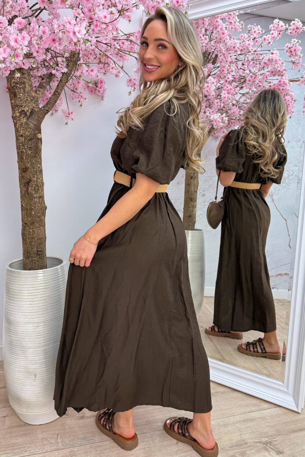 Monaco maxi dress (Incl. riem) - Bruin