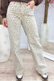 Leopard dad fit full length jeans - Beige