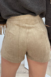 Suede look fringe short - Camel