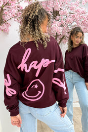 Be Happy Oversized Sweater - Bordeaux