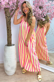 Summer stripes cotton dress - Geel