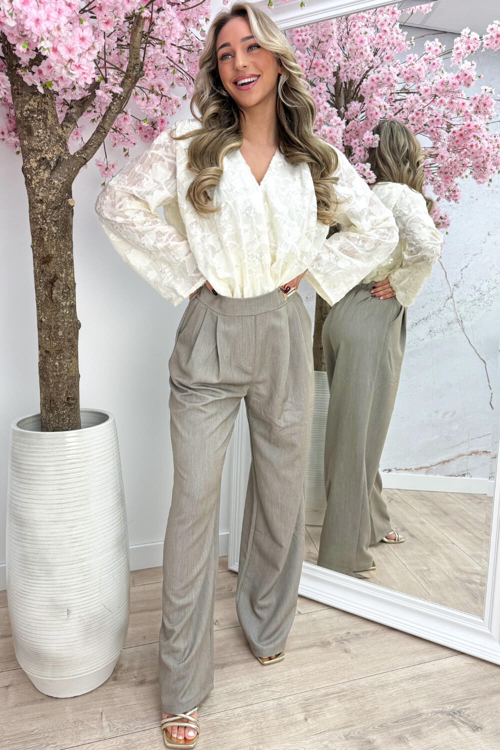 Gold detail pantalon - Taupe