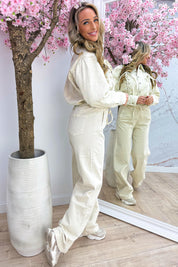 Laced up denim blouse - Beige