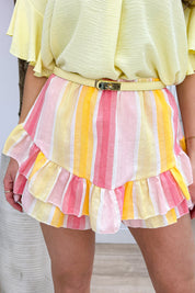 Candy stripes cotton ruffle skort - Geel