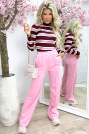 Stripe ribbed coll topje - Bordeaux