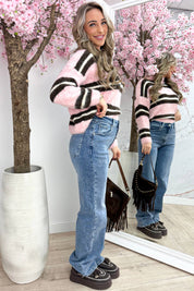 Let it snow stripe trui - Roze