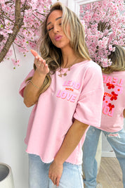 Lead with love oversized T-shirt - Roze