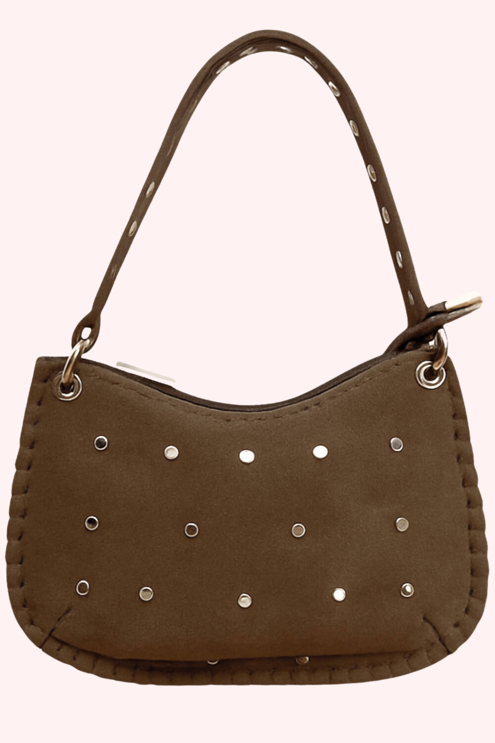 Suede studded bag (Echt leer) - Bruin