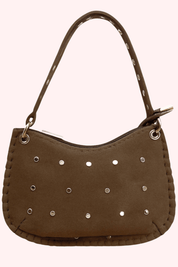 Suede studded bag (Echt leer) - Bruin
