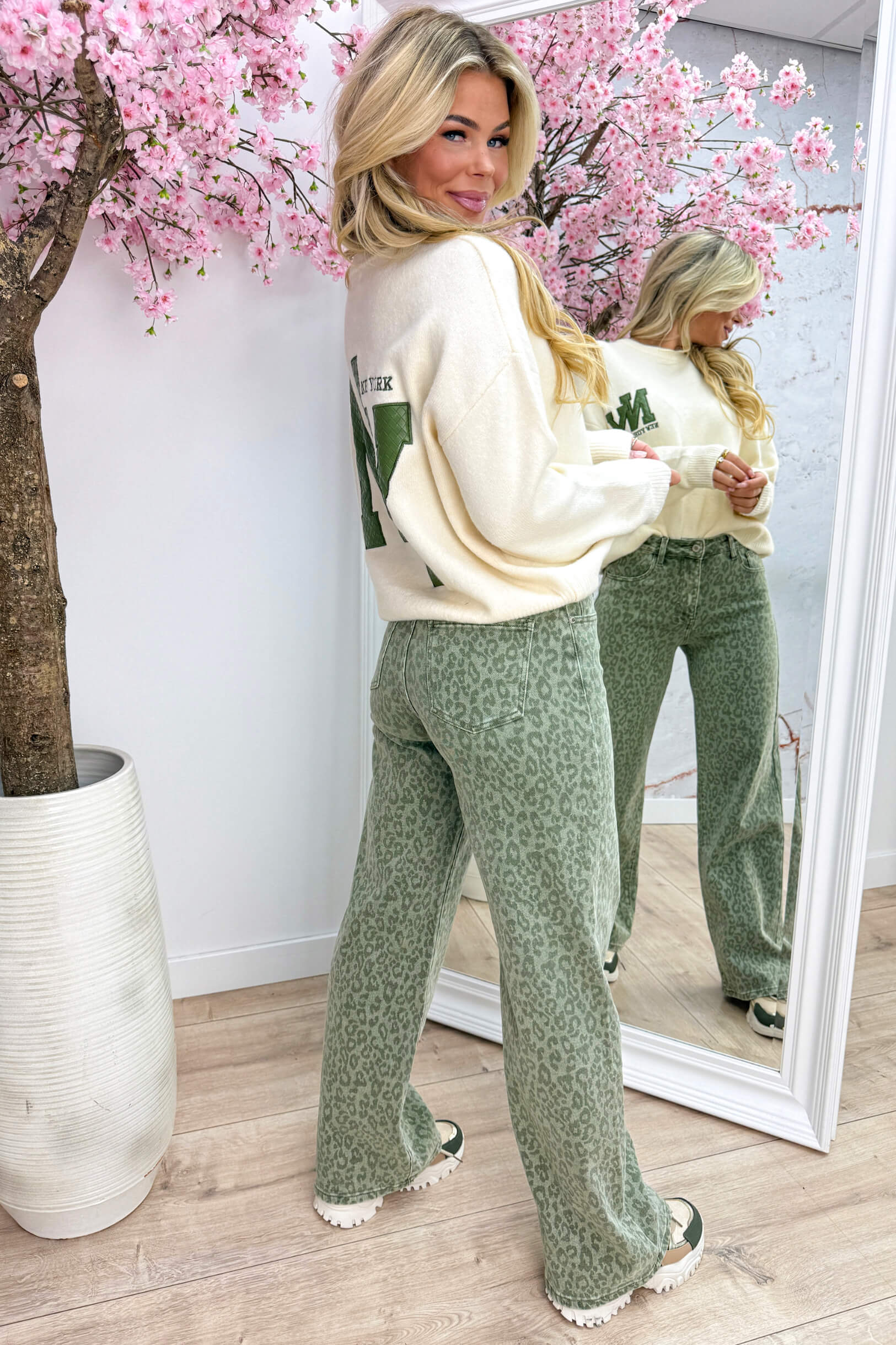 NY-Pullover in gewebter Lederoptik – Army