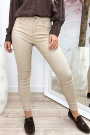Push-up leather look pants - Beige