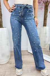 Pearly bow wide leg jeans - Jeans blue
