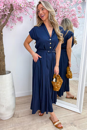 Classy belted dress (Incl. riem) - Navy