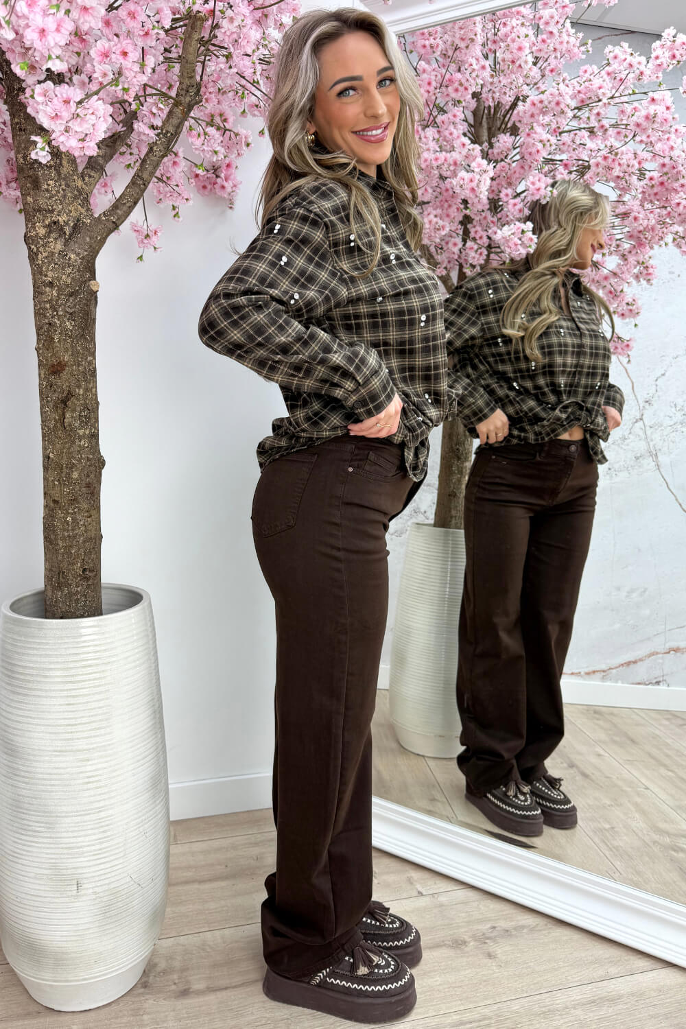 Diamond checkered blouse - Bruin