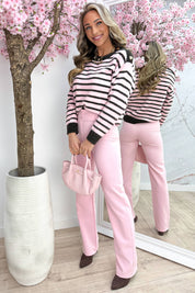 Golden heart stripe trui - Lollypop roze