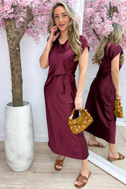 Luxury silky knot dress - Bordeaux