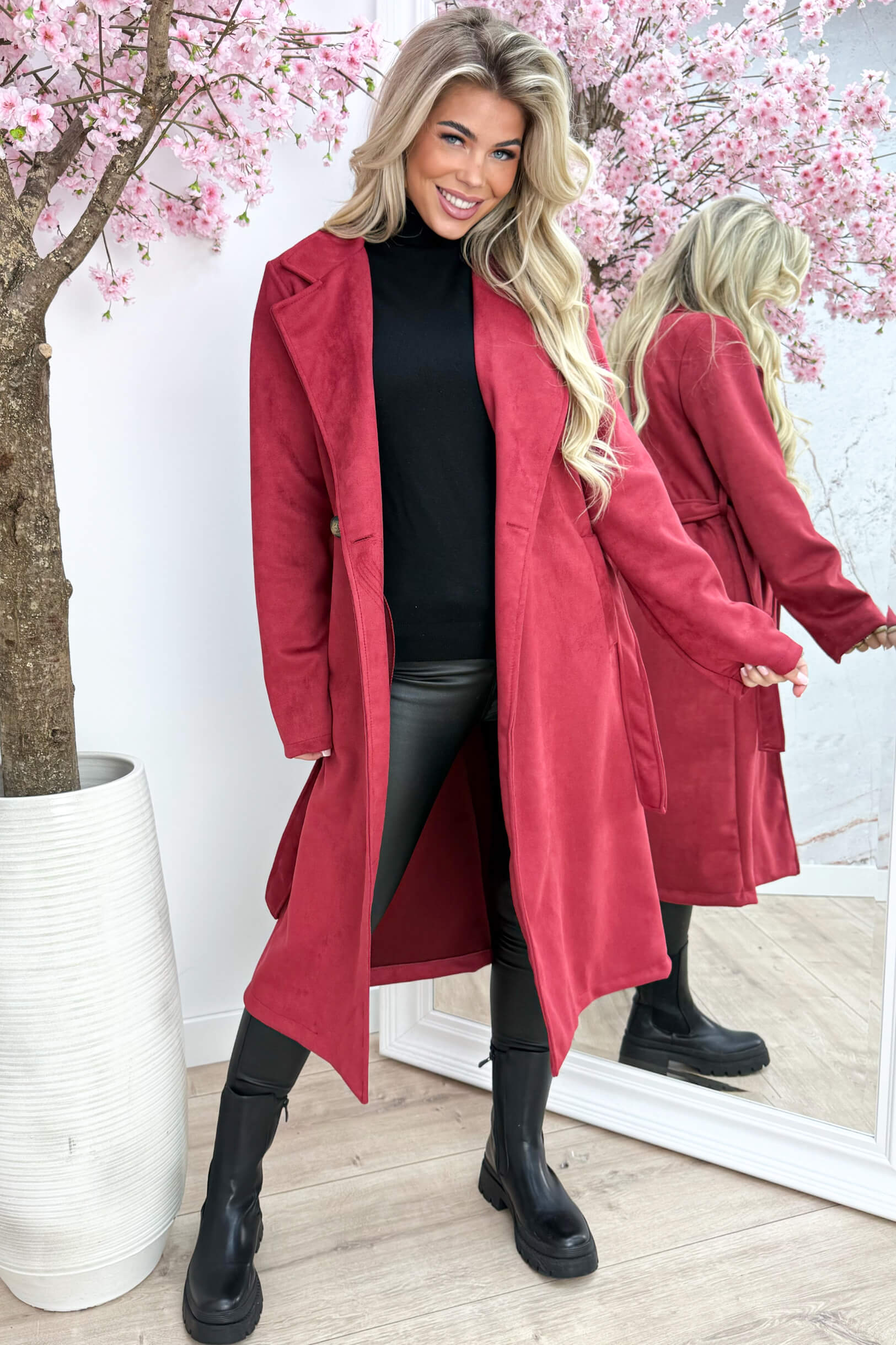 Long suede trenchcoat - Bordeaux