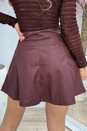 Belted leather look skirt - Bordeaux