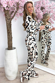 Big leopard squared travel topje - Bruin