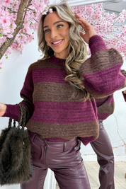 Snow is falling stripe trui - Bordeaux