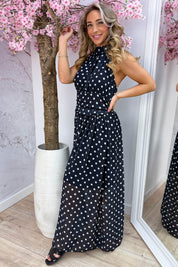 Polkadot halter maxi dress - Zwart