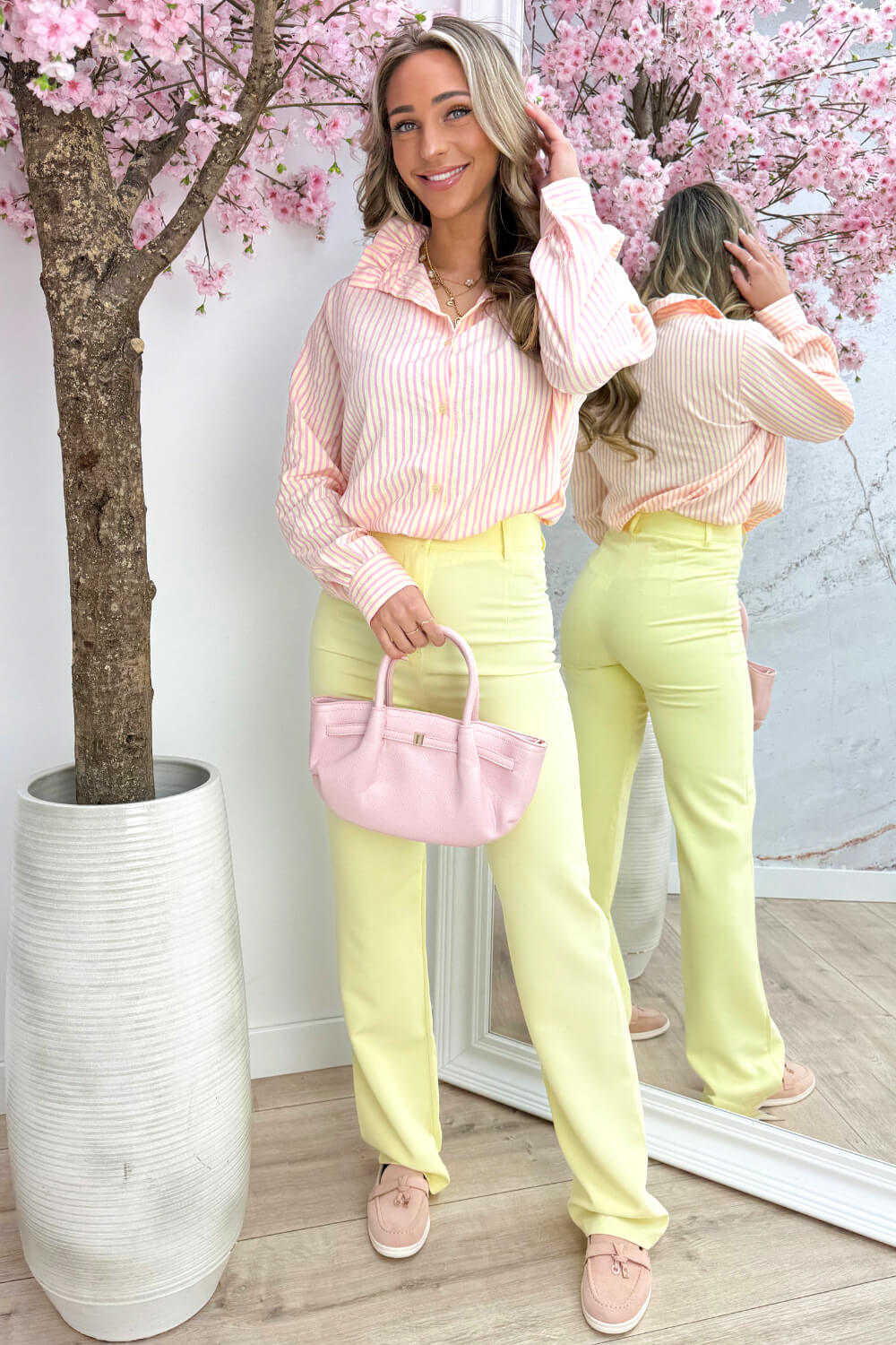 Ruffle stripe blouse - Lollypop roze