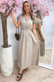 Classy belted dress (Incl. riem) - Lt. taupe