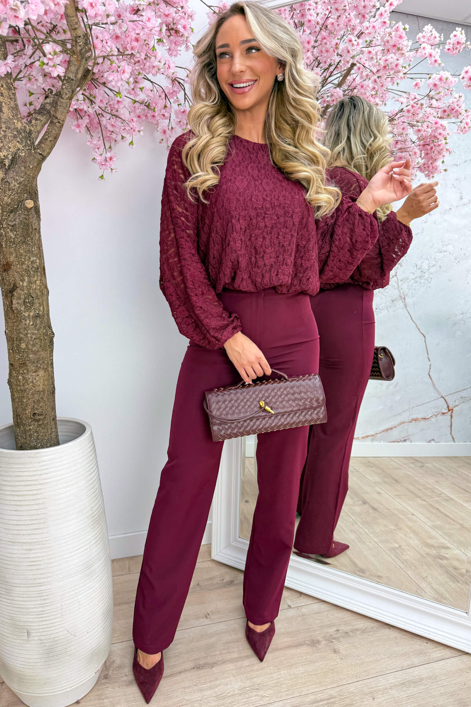 Lace puff topje - Bordeaux
