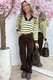 Striped zipper trui - Geel