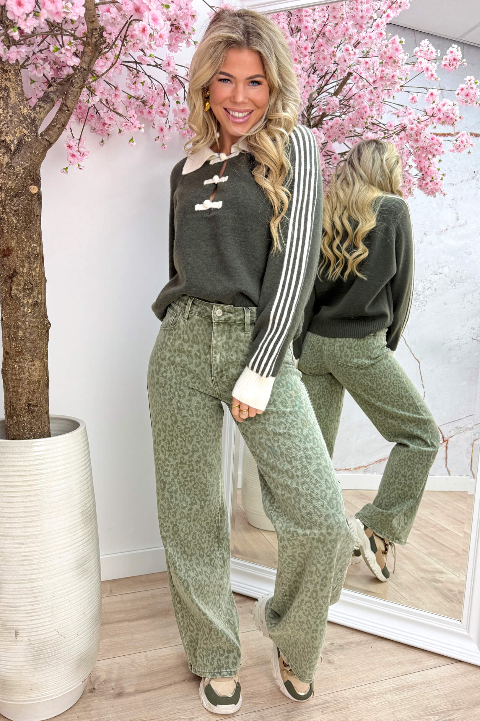 Knot your basic stripe trui - Army