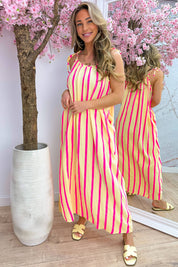 Summer stripes cotton dress - Geel