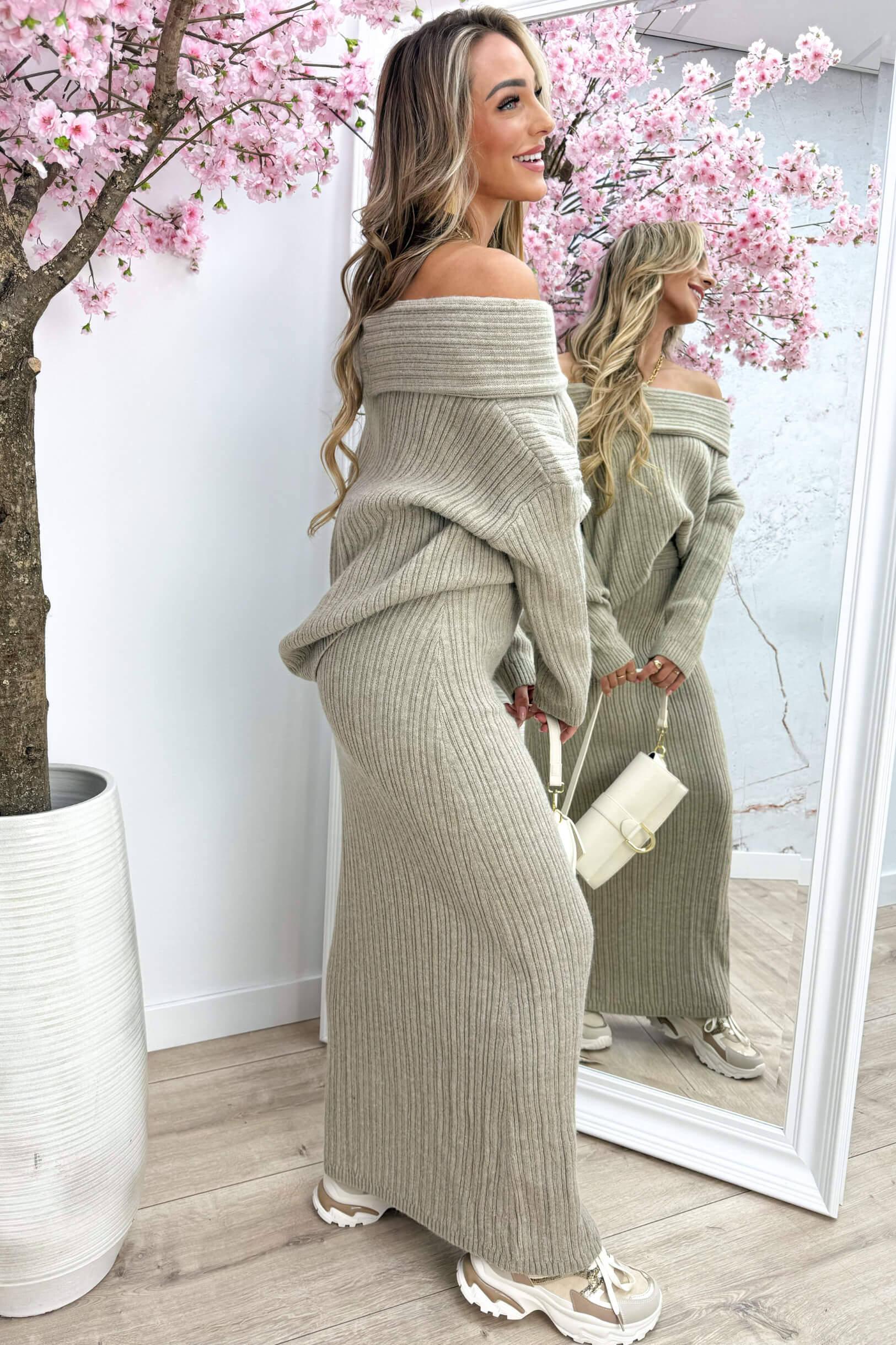 Knitted ribbed comfy set - Beige