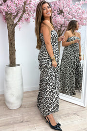 Robe maxi de coton Léopard Strappless - beige