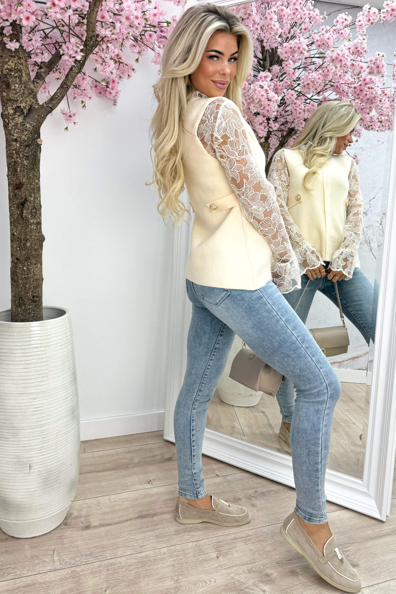 Golden detail topje - Beige